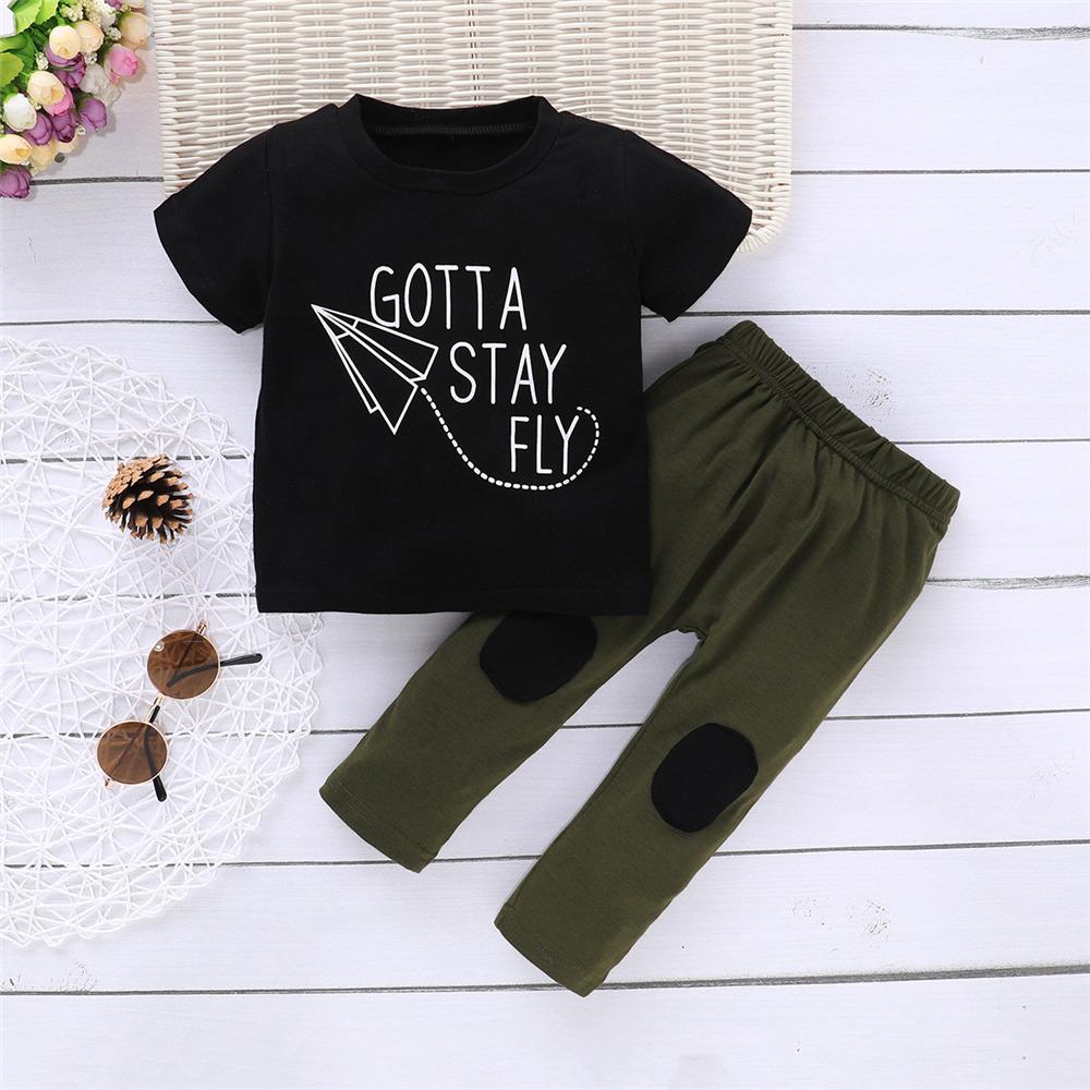 Boys Short Sleeve Cotta Stay Fly Printed Top & Pants wholesale boy boutique clothes