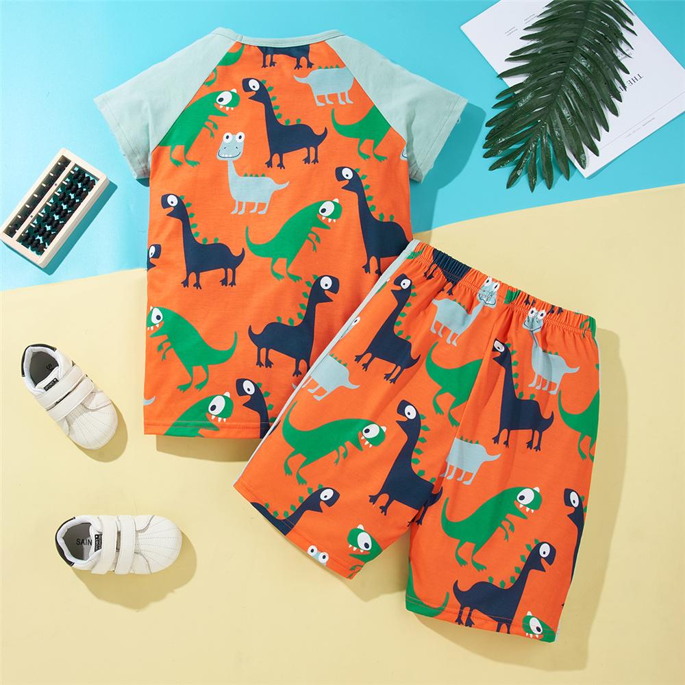 Boys Short Sleeve Cute Dinosaur Printed T-shirt & Shorts wholesale boys clothing