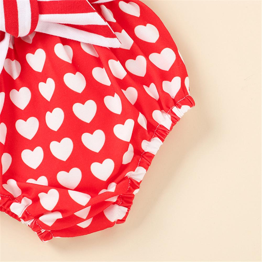Baby Girls Short Sleeve Daddys Little Valentine Romper & Heart Printed Shorts & Headband Baby Wholesale