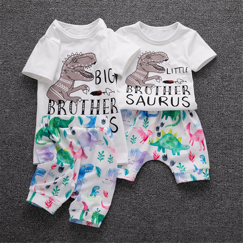 Baby Boys Short Sleeve Dinosaur Letter Printed Top & Shorts baby boy clothes wholesale