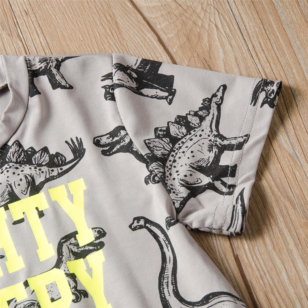 Boys Short Sleeve Dinosaur Mighty Sleepy Printed Top & Shorts Pajamas Sets wholesale boy boutique clothes