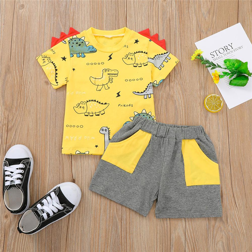 Boys Short Sleeve Dinosaur Printed T-shirts & Shorts kids clothes wholesale