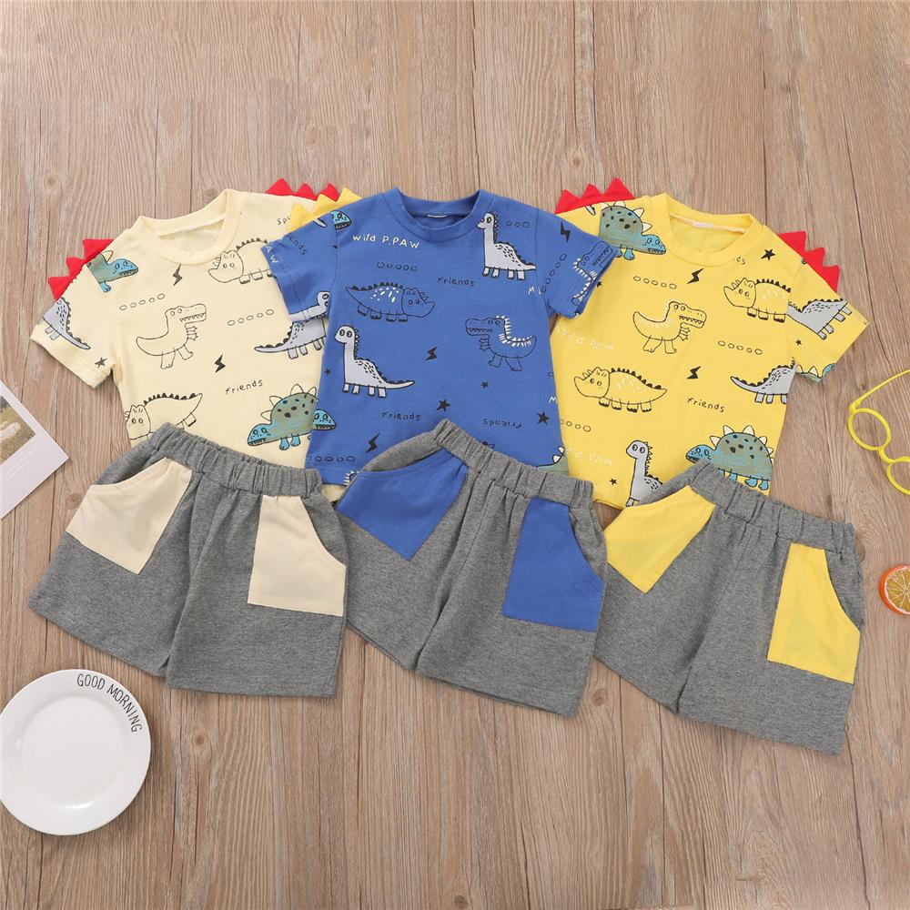 Boys Short Sleeve Dinosaur Printed T-shirts & Shorts kids clothes wholesale