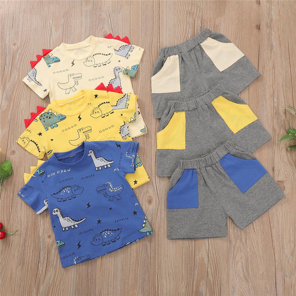 Boys Short Sleeve Dinosaur Printed T-shirts & Shorts kids clothes wholesale