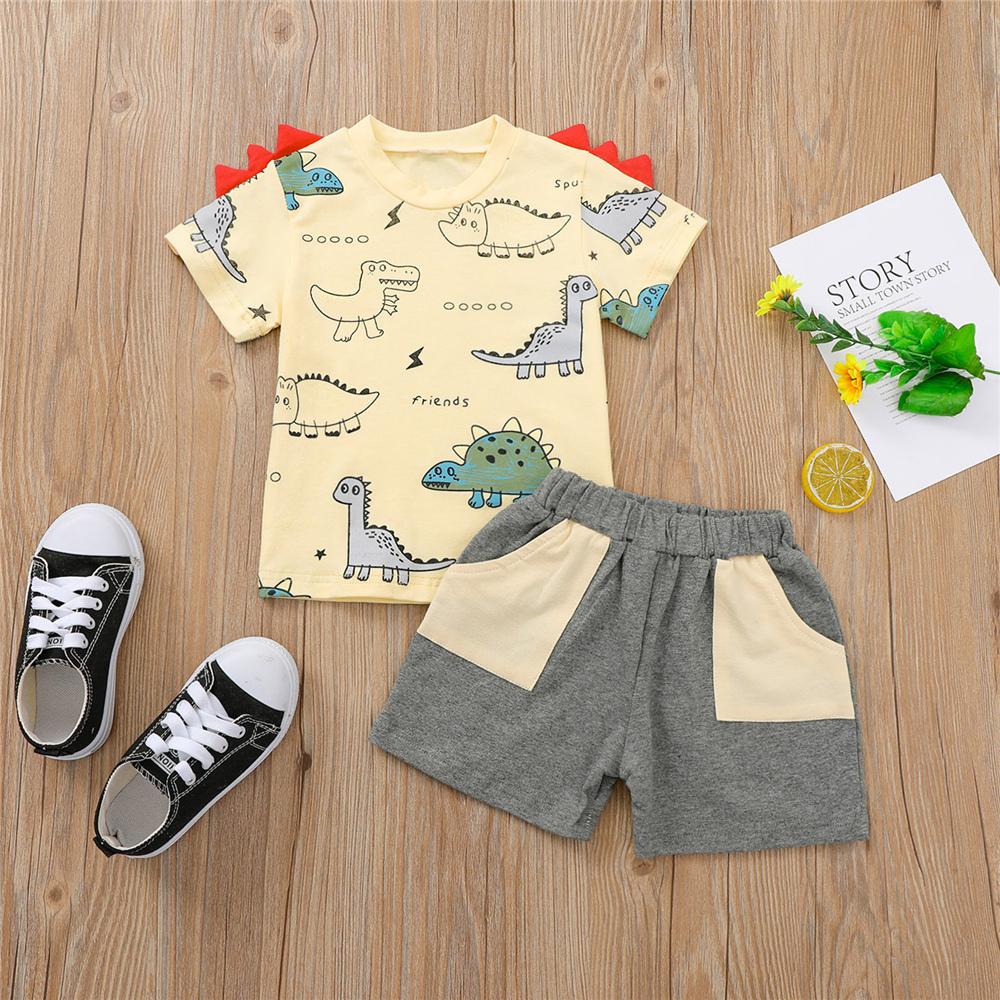 Boys Short Sleeve Dinosaur Printed T-shirts & Shorts kids clothes wholesale