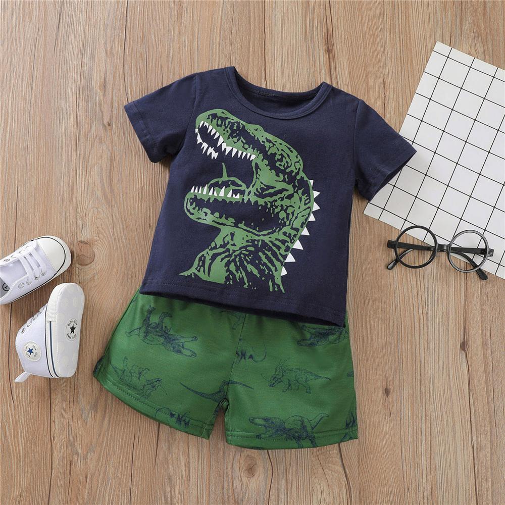 Boys Short Sleeve Dinosaur Printed Top & Shorts wholesale toddler clothes
