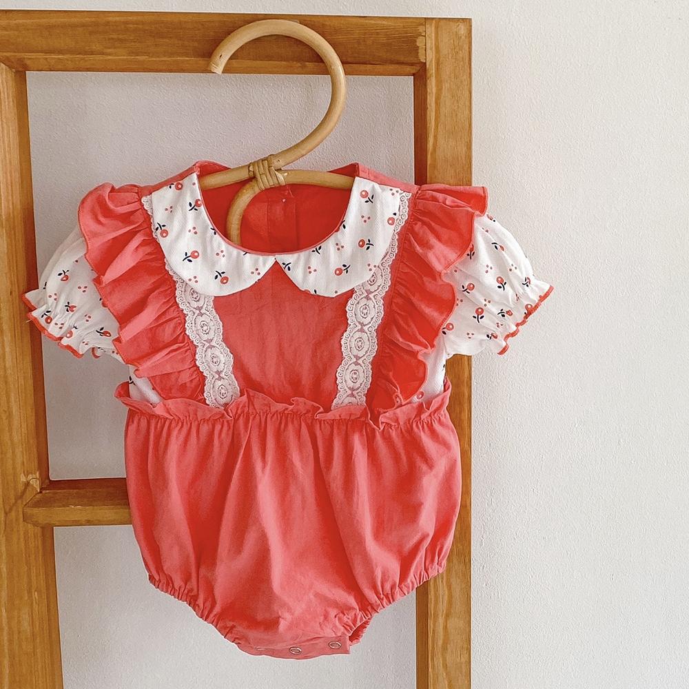 Baby Girls Short Sleeve Floral Doll Collar Lace Romper Wholesale Baby Girl Clothes