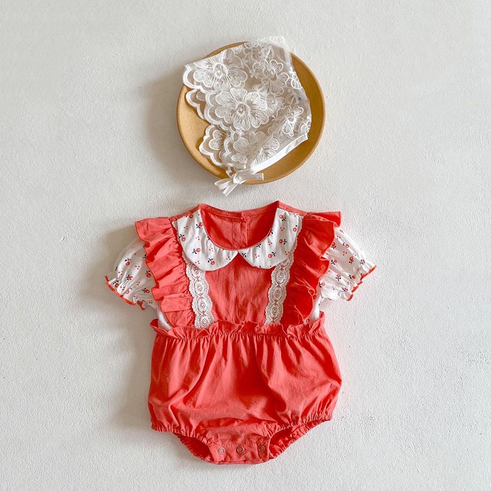 Baby Girls Short Sleeve Floral Doll Collar Lace Romper Wholesale Baby Girl Clothes