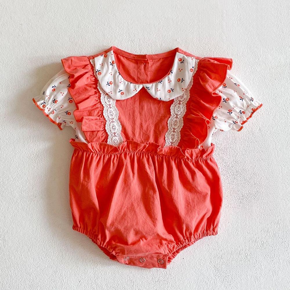 Baby Girls Short Sleeve Floral Doll Collar Lace Romper Wholesale Baby Girl Clothes