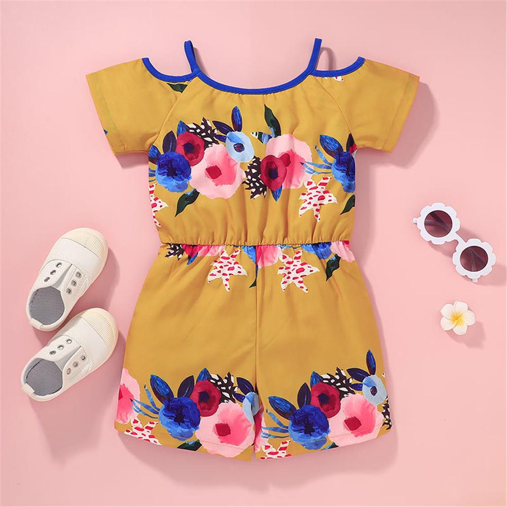 Girls Short Sleeve Floral Printed Jumpsuit kids wholesale clothing