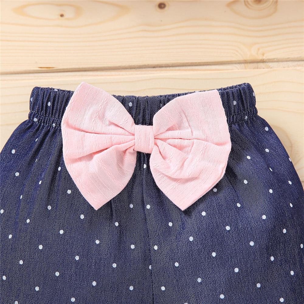 Girls Short Sleeve Floral Printed Layered Splicing Top & Bow Polka Dot Shorts wholesale childrens clothing distributors