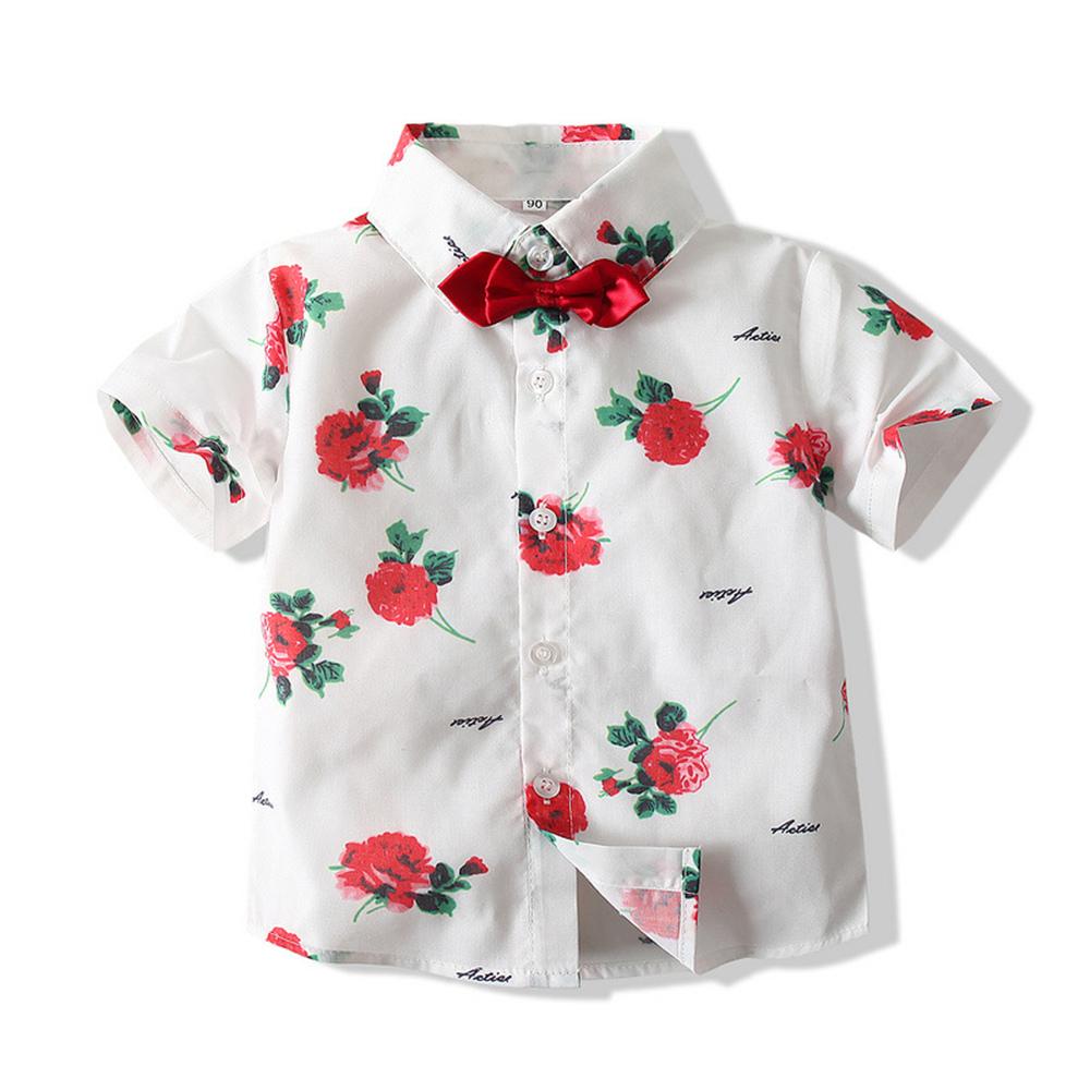 Baby Boys Short Sleeve Floral Printed Shirt & Red Shorts Boy Clothing Wholesale