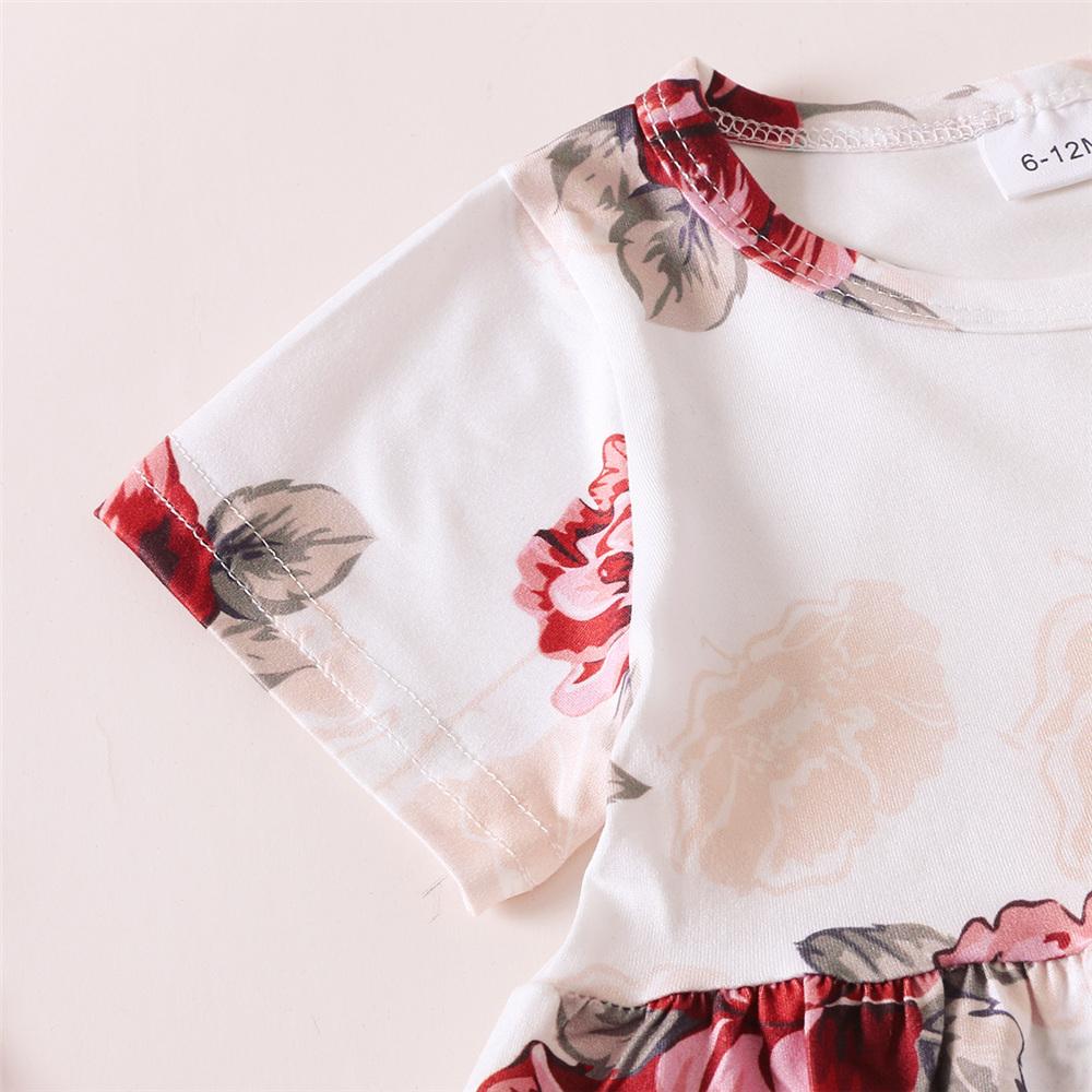 Girls Short Sleeve Floral Printed Top & Jeans kids wholesale clothing