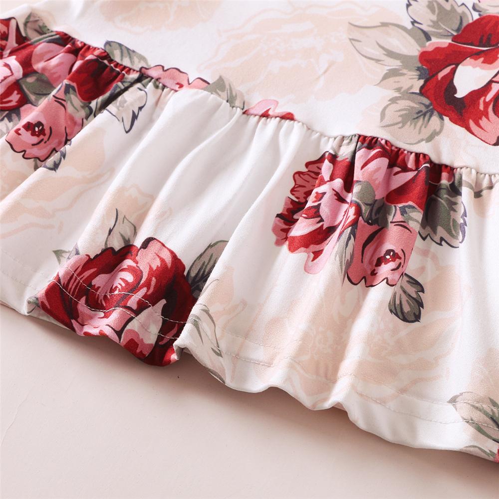 Girls Short Sleeve Floral Printed Top & Jeans kids wholesale clothing