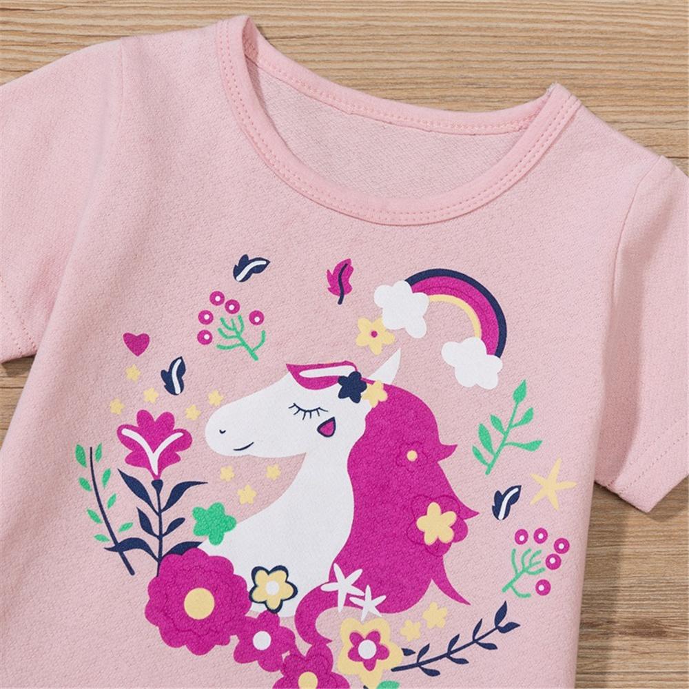 Baby Girls Short Sleeve Floral Unicorn Printed Top & Skirt Wholesale Clothing Baby