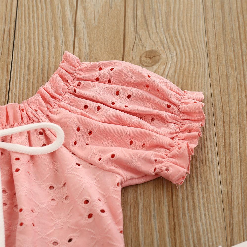 Girls Short Sleeve Hollow Out Pink Top & Flamingo Shorts Trendy Kids Wholesale Clothing