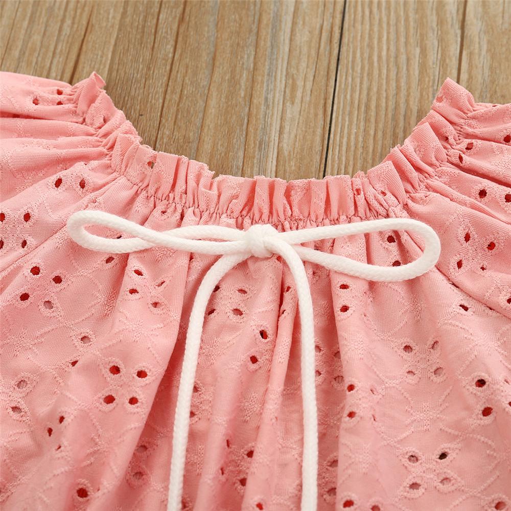 Girls Short Sleeve Hollow Out Pink Top & Flamingo Shorts Trendy Kids Wholesale Clothing