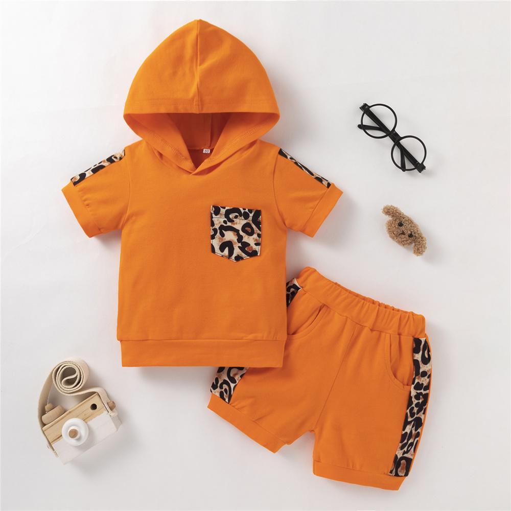 Girls Short Sleeve Hooded Leopard Top & Shorts kids wholesale clothing