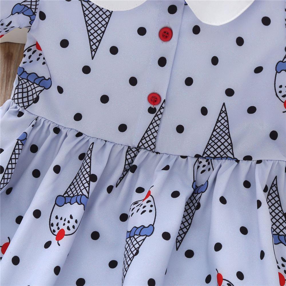 Girls Short Sleeve Ice Cream Printed Doll Collar Dresses childrens wholesale clothing