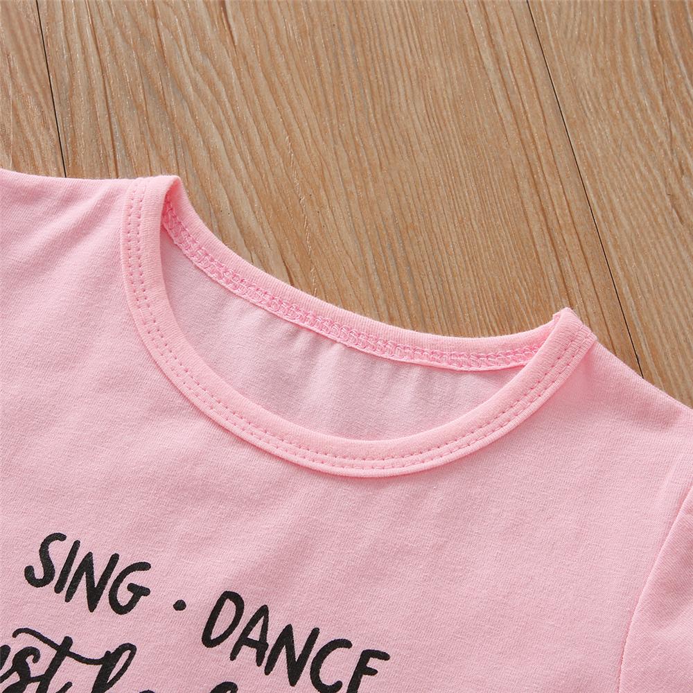 Girls Short Sleeve Just Be Happy Letter Top & Shorts wholesale childrens clothing