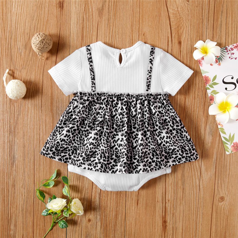 Baby Girls Short Sleeve Leopard FLoral Printed Fashion Romper Wholesale Baby Clothes