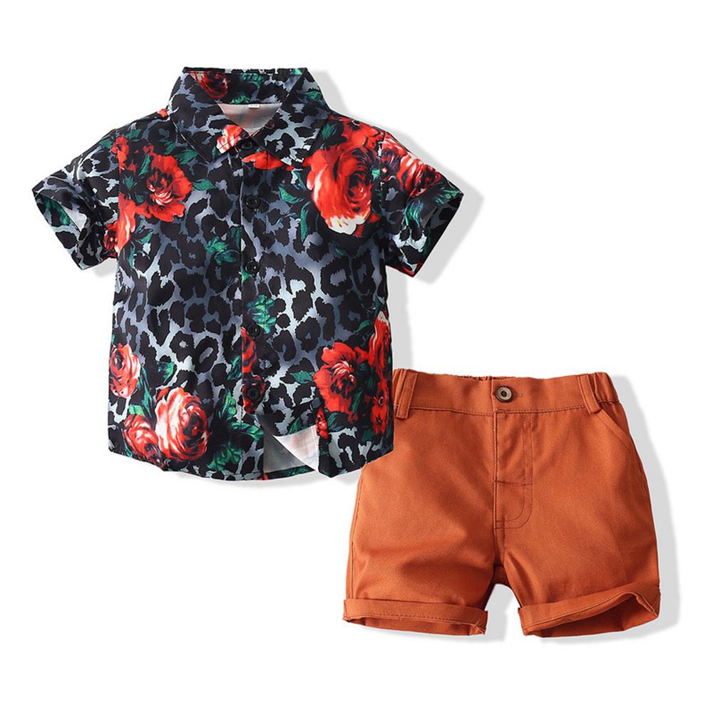 Boys Short Sleeve Leopard Floral Printed Top & Shorts Kids Clothing Vendors