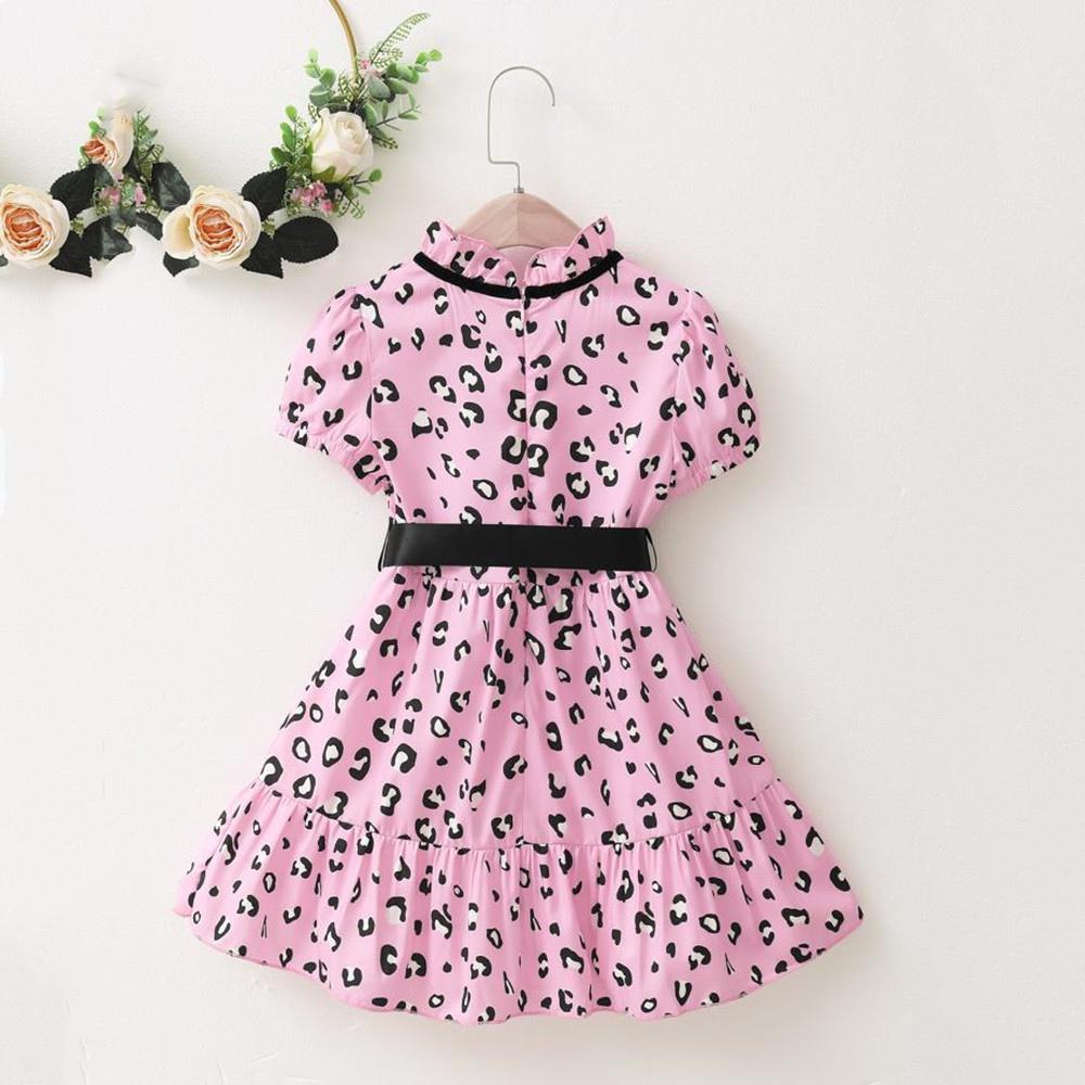 Girls Short Sleeve Leopard Printed Bow Decor Dress wholesale kids clothing