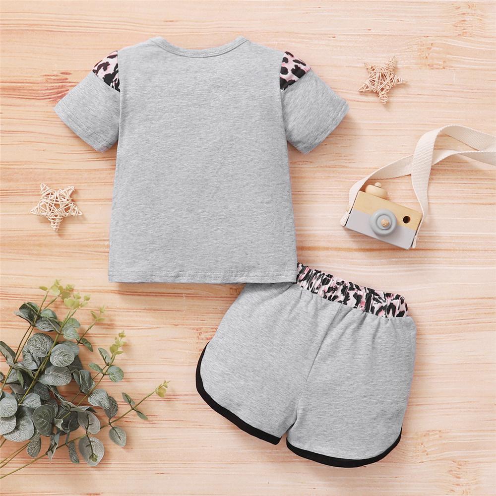 Girls Short Sleeve Leopard Printed Casual Top & Shorts childrens wholesale clothing