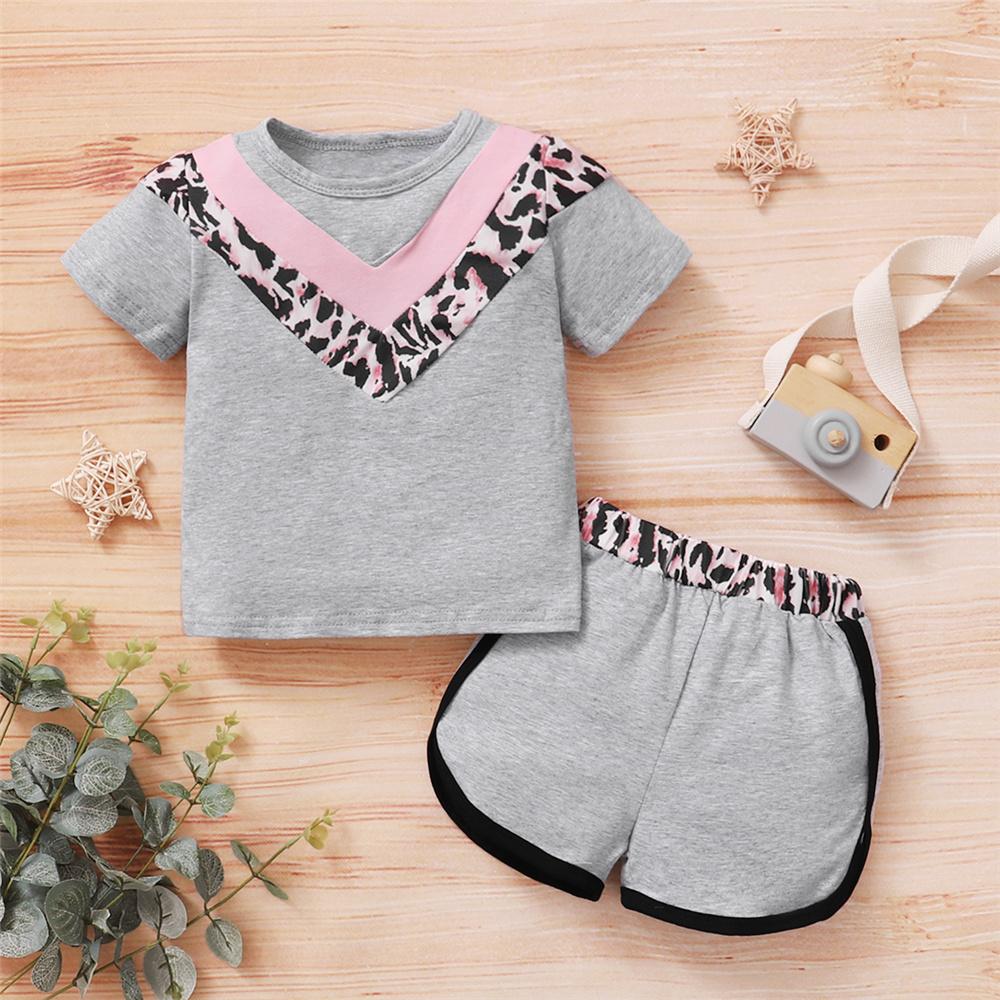 Girls Short Sleeve Leopard Printed Casual Top & Shorts childrens wholesale clothing