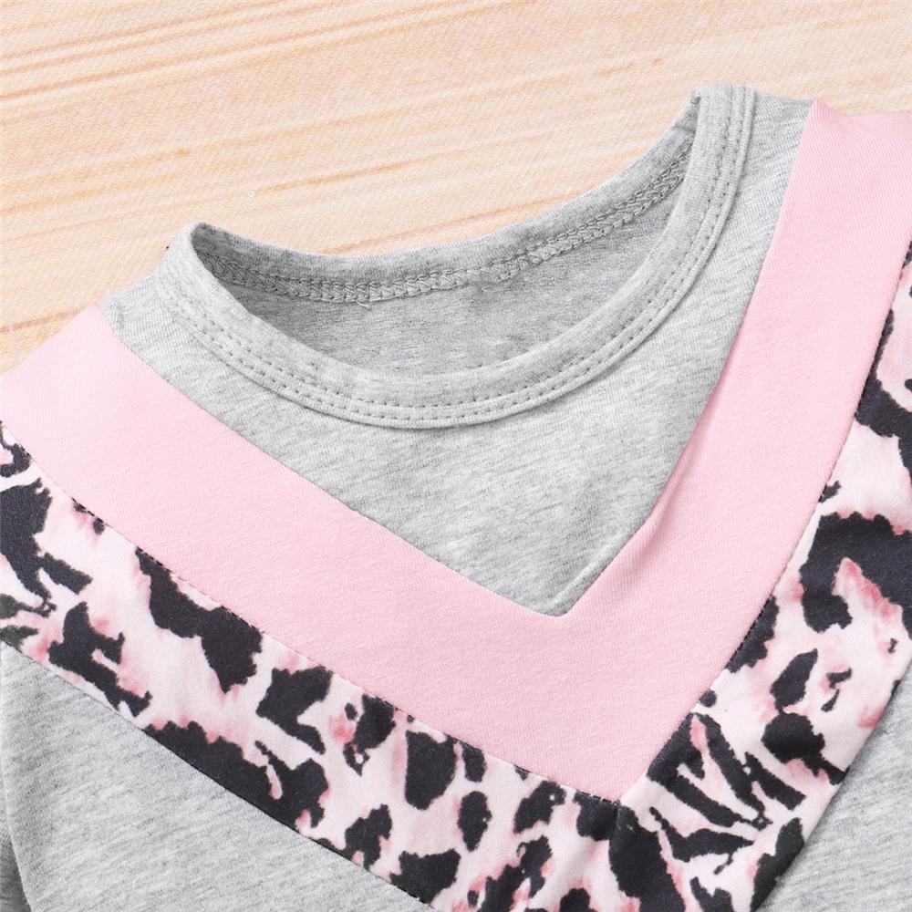 Girls Short Sleeve Leopard Printed Casual Top & Shorts childrens wholesale clothing