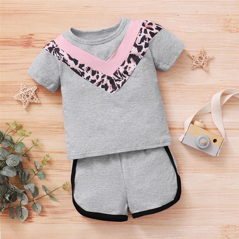 Girls Short Sleeve Leopard Printed Casual Top & Shorts childrens wholesale clothing