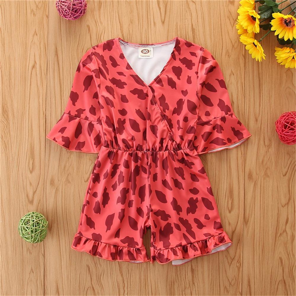 Girls Short Sleeve Leopard Printed Jumpsuit wholesale girls clothes