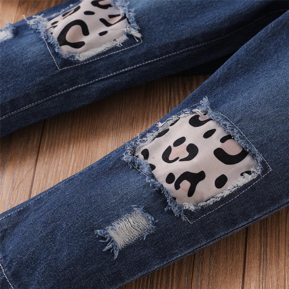 Girls Short Sleeve Leopard Top & Jeans kids clothes wholesale