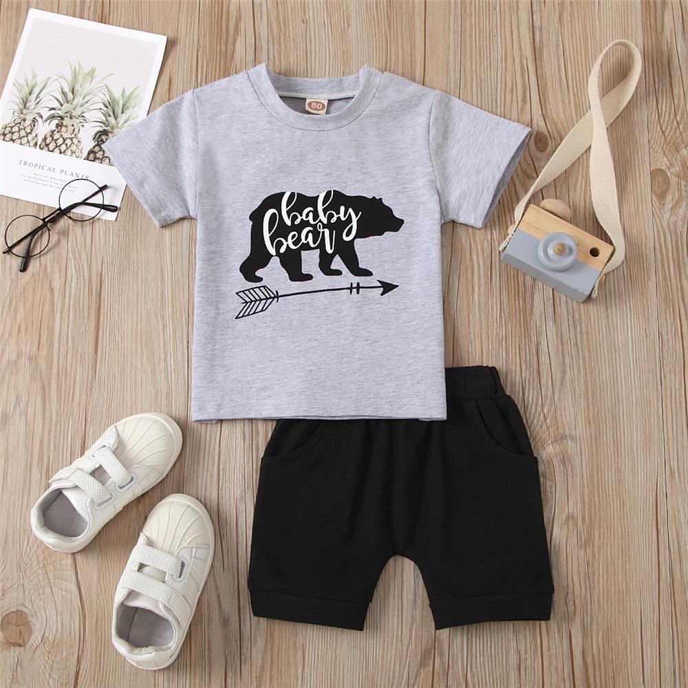 Boys Short Sleeve Letter Bear Printed Top & Shorts Wholesale Boys Clothes