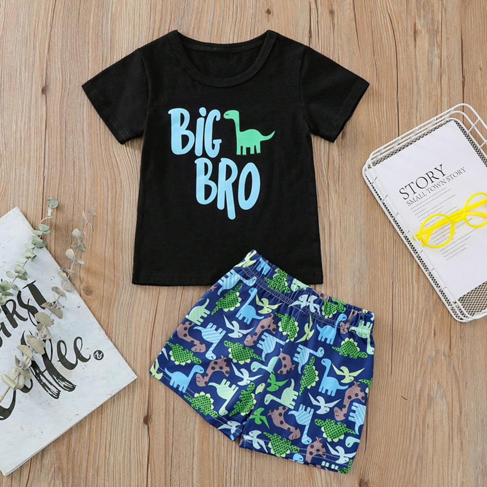 Boys Short Sleeve Letter Big Bro Dinosaur Printed Top & Shorts Boys Wholesale Clothing