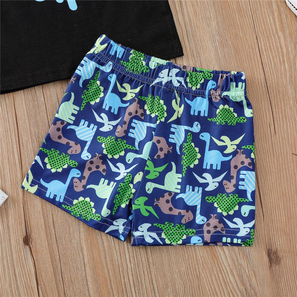 Boys Short Sleeve Letter Big Bro Dinosaur Printed Top & Shorts Boys Wholesale Clothing
