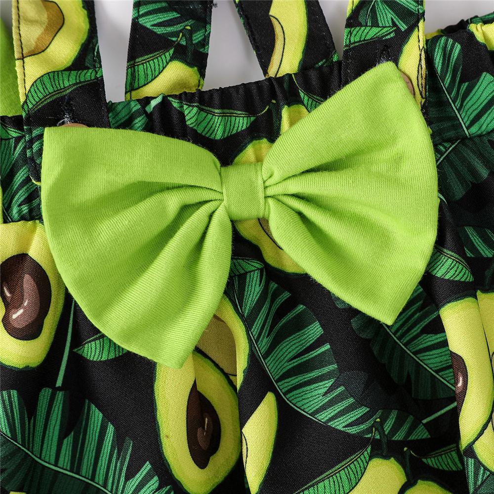 Girls Short Sleeve Letter Cartoon Avocado  Printed Top & Suspender Skirt & Headband children wholesale clothing