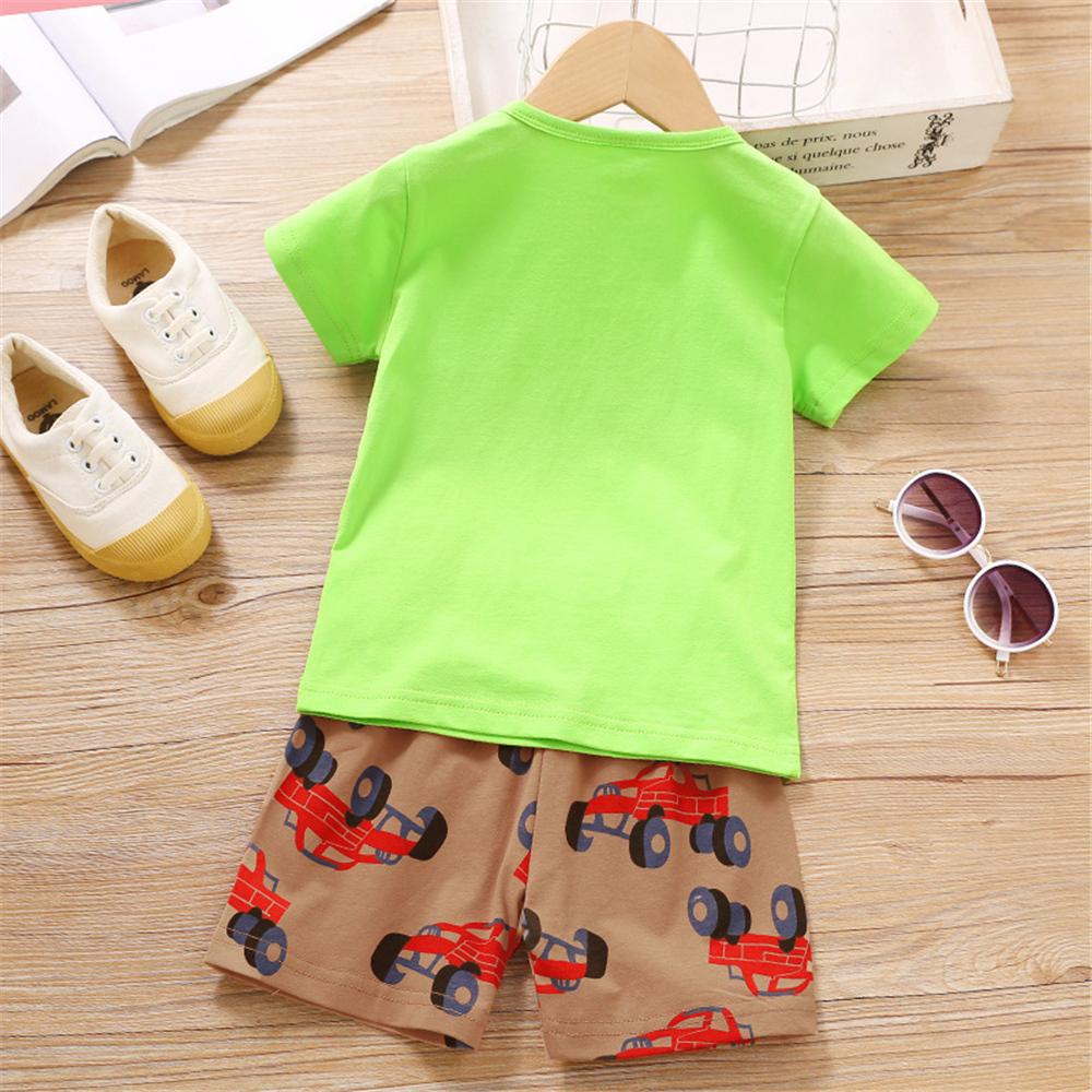 Boys Short Sleeve Letter Cartoon Printed T-shirt & Shorts wholesale boys clothing