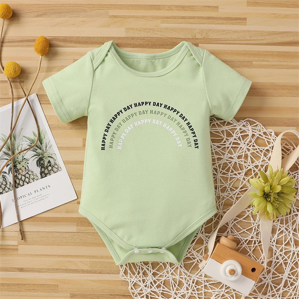 Baby Unisex Short Sleeve Letter Happy Day Printed Romper baby clothes wholesale distributors