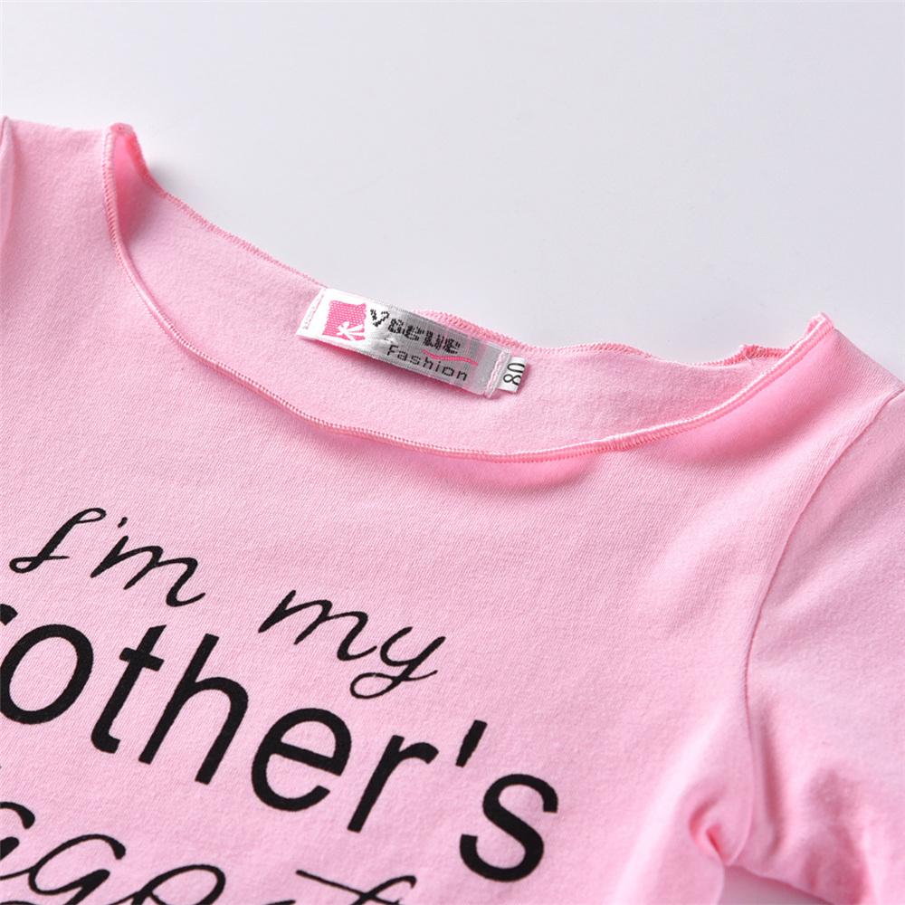 Girls Short Sleeve Letter I'm Brothers Biggest Fan Printed T-shirt & Ripped Pants Wholesale Little Girl Boutique Clothing