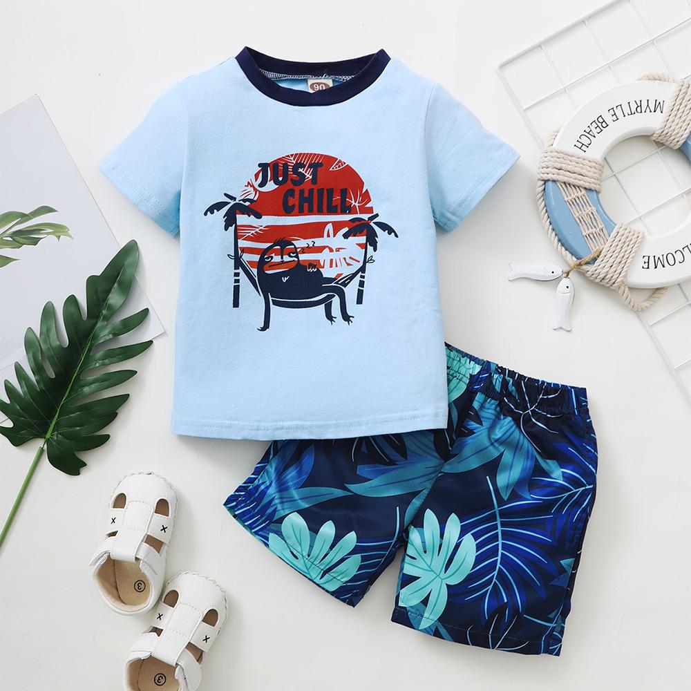 Boys Short Sleeve Letter Just Chill ree Printed Top & Shorts kids wholesale clothing
