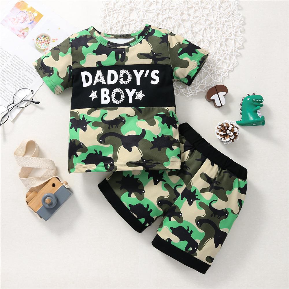 Boys Short Sleeve Letter Printed Animal Printed Top & Shorts wholesale childrens clothing