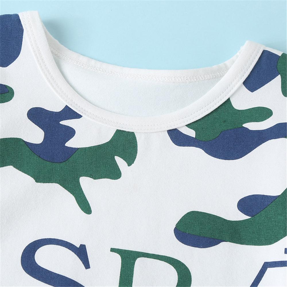 Boys Short Sleeve Letter Printed Camouflage Top & Shorts children wholesale clothing