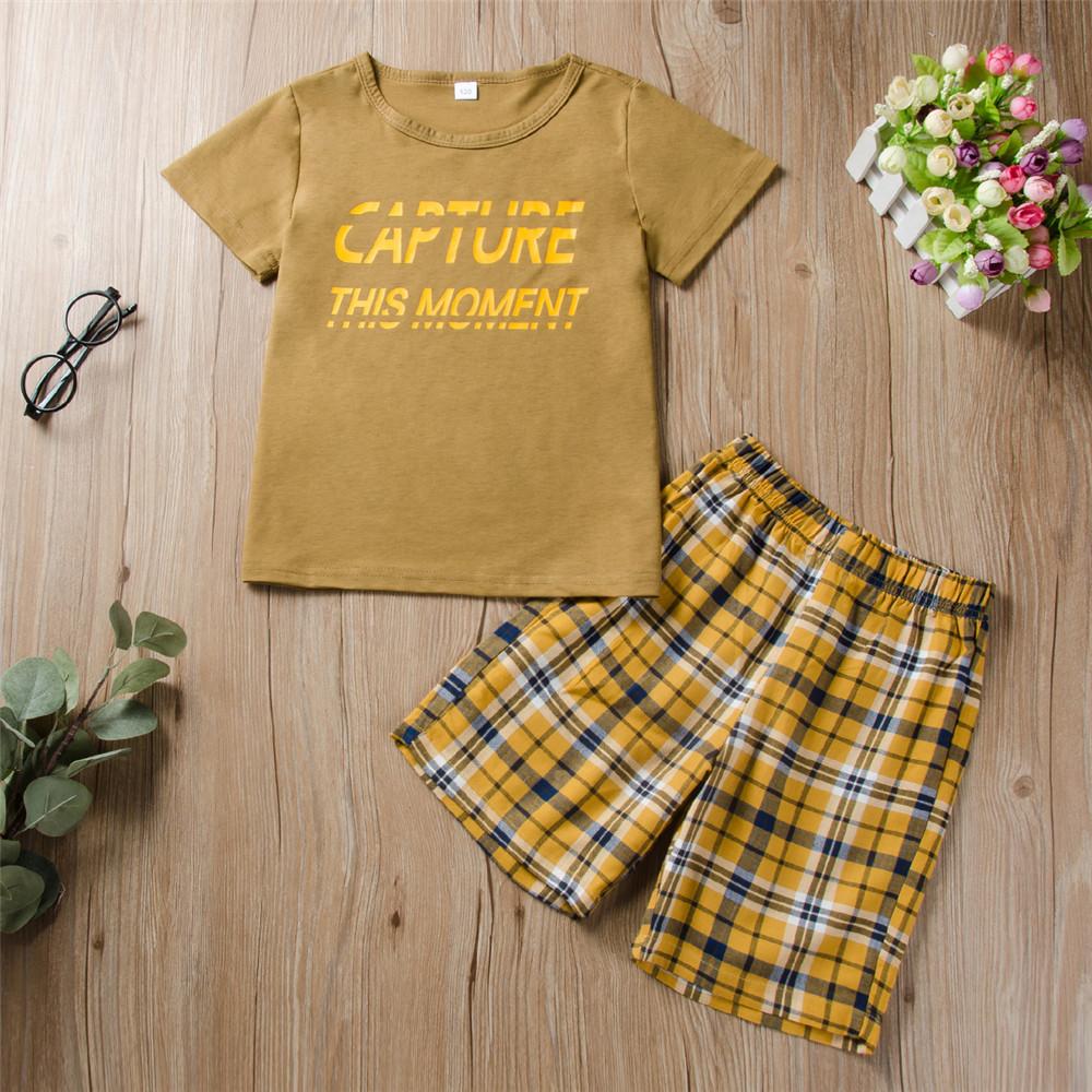 Unisex Short Sleeve Letter Printed Capture This Moment Top & Plaid Shorts kids clothing vendors