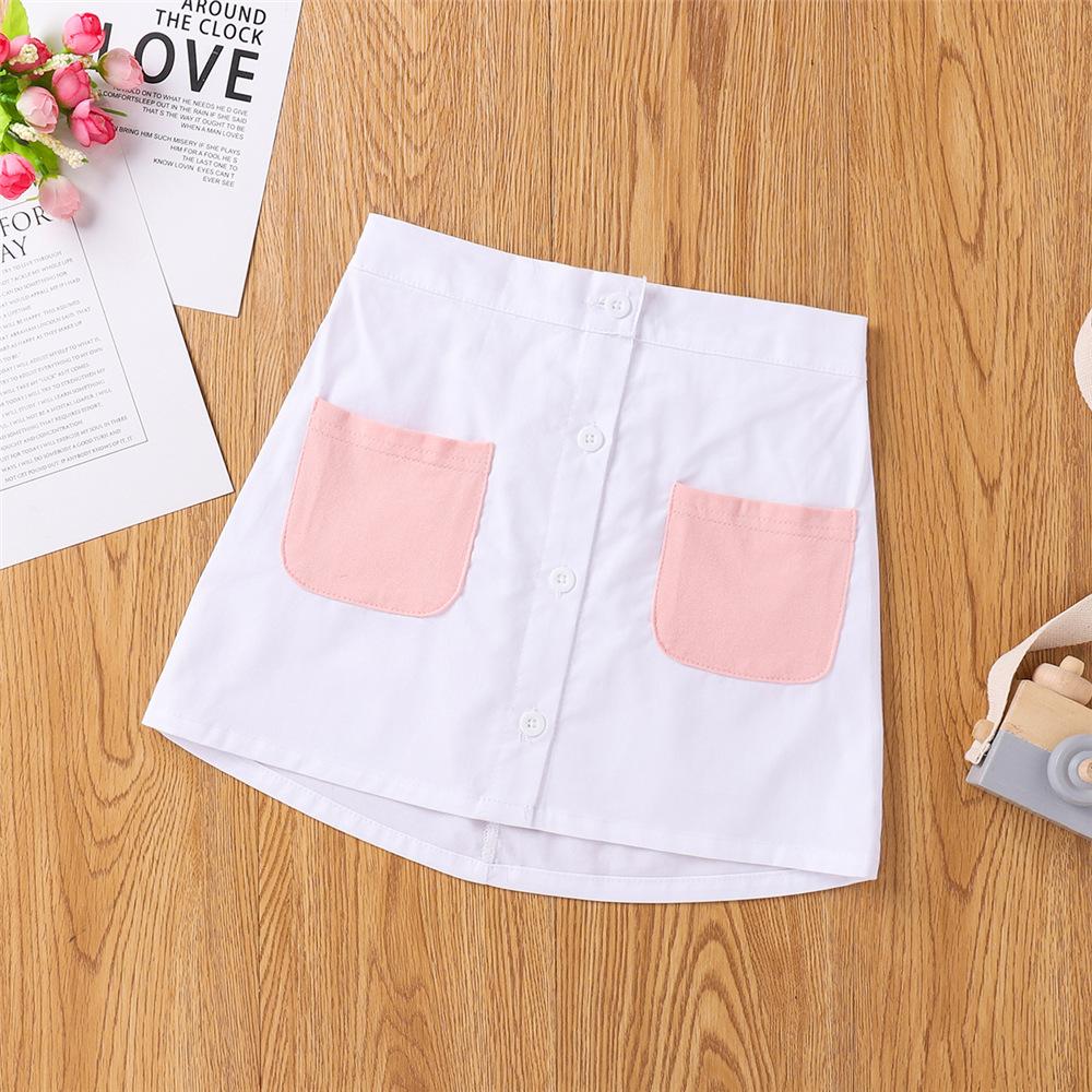 Girls Short Sleeve Letter Printed Crew Neck Top & Pocket Skirt kids wholesale clothing