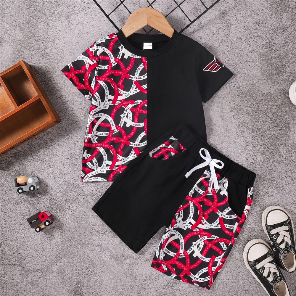 Boys Short Sleeve Letter Printed Fashion Top & Shorts Wholesale Boys Clothing