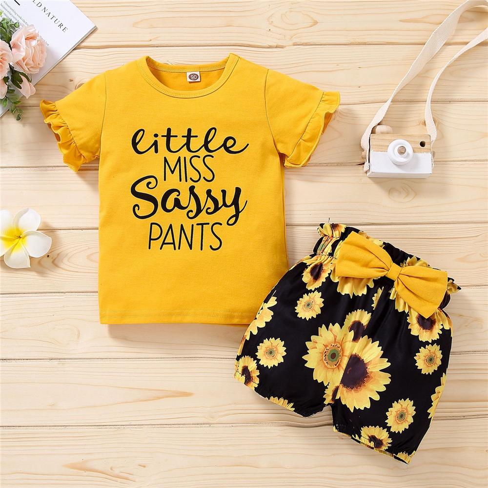 Girls Short Sleeve Letter Printed Pullover Top & Floral Shorts wholesale kids boutique clothing