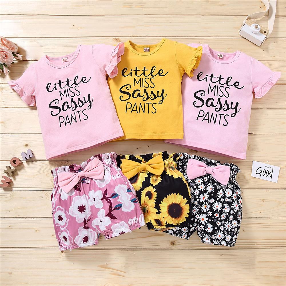 Girls Short Sleeve Letter Printed Pullover Top & Floral Shorts wholesale kids boutique clothing