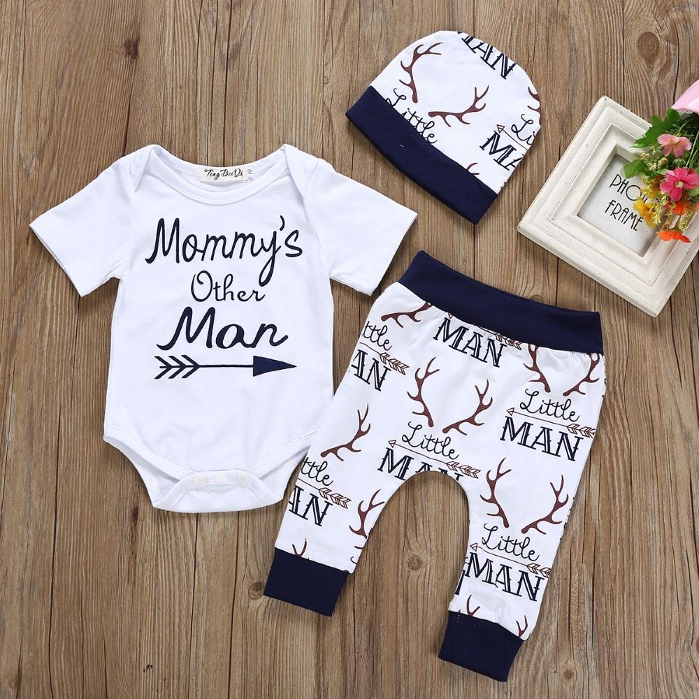 Baby Boys Short Sleeve Letter Printed Romper & Pants & Hat Wholesale Baby Clothes Usa