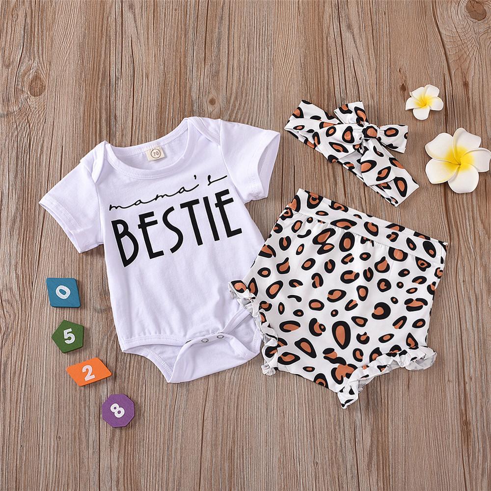 Baby Girls Short Sleeve Letter Printed Romper & Striped Shorts & Headband wholesale toddler clothing